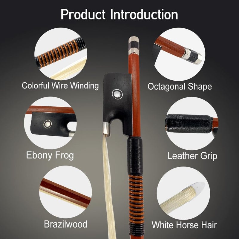 ModouString Brazilwood viola bow 4/4 with Ebony frog natural Horse Hair inlay Pearl Eye Pattern Lightweight - Image 2